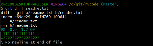 使用如下命令：git diff readme.txt