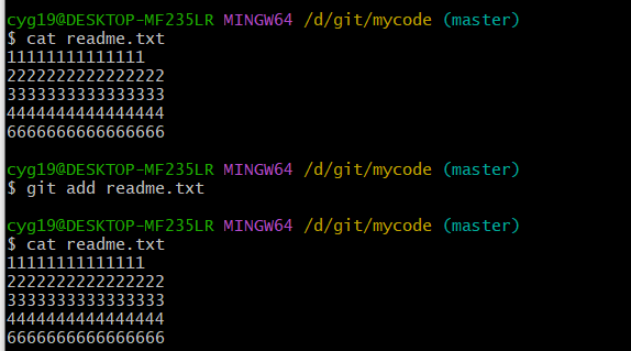 通过git命令cat readme.txt查看,git add 增加到暂存区
