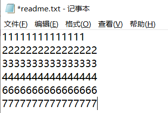 在文件readme.txt中添加777777777777