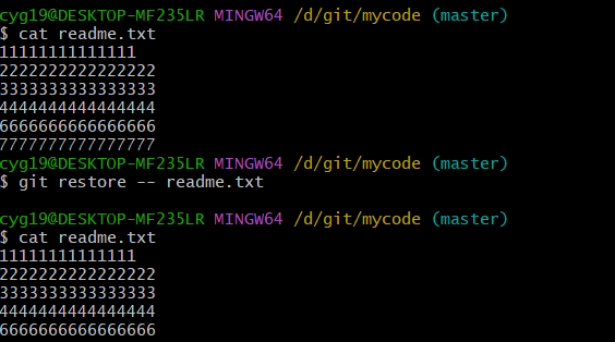git restore -- readme.txt 